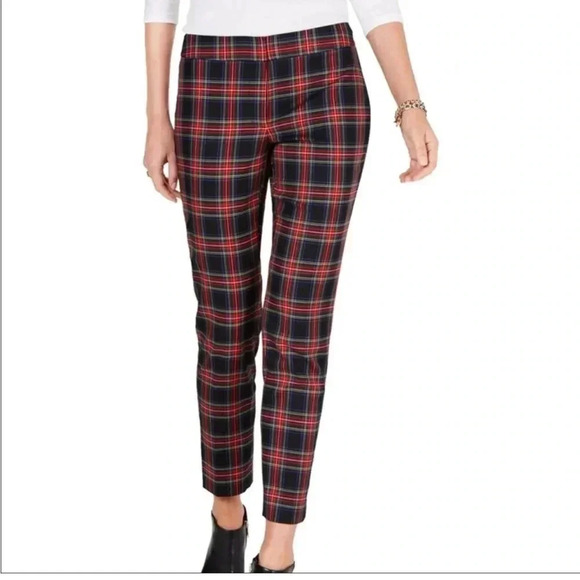 TOMMY HILFIGER PLAID PANTS ASHBY ANKLE CROPPED  RED  AND BLACK - Picture 6 of 12
